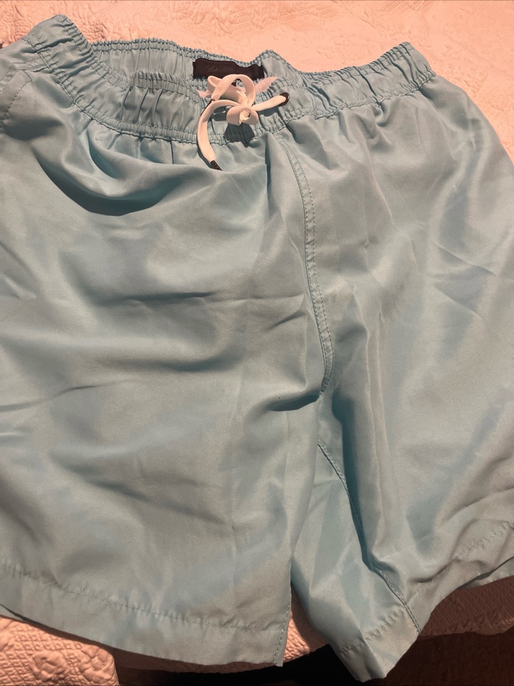 Saks Fifth Avenue Aqua Blue Swim Shorts with Mesh Lining XL 16  34x7